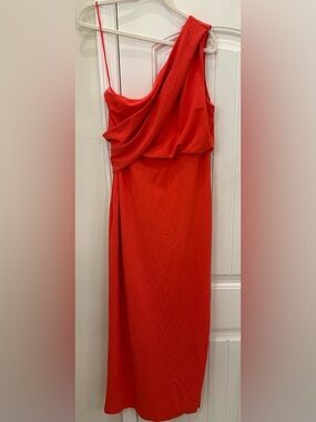 Belle Badgley Mischka One-Shoulder Coral/Red Cocktail Dress US10